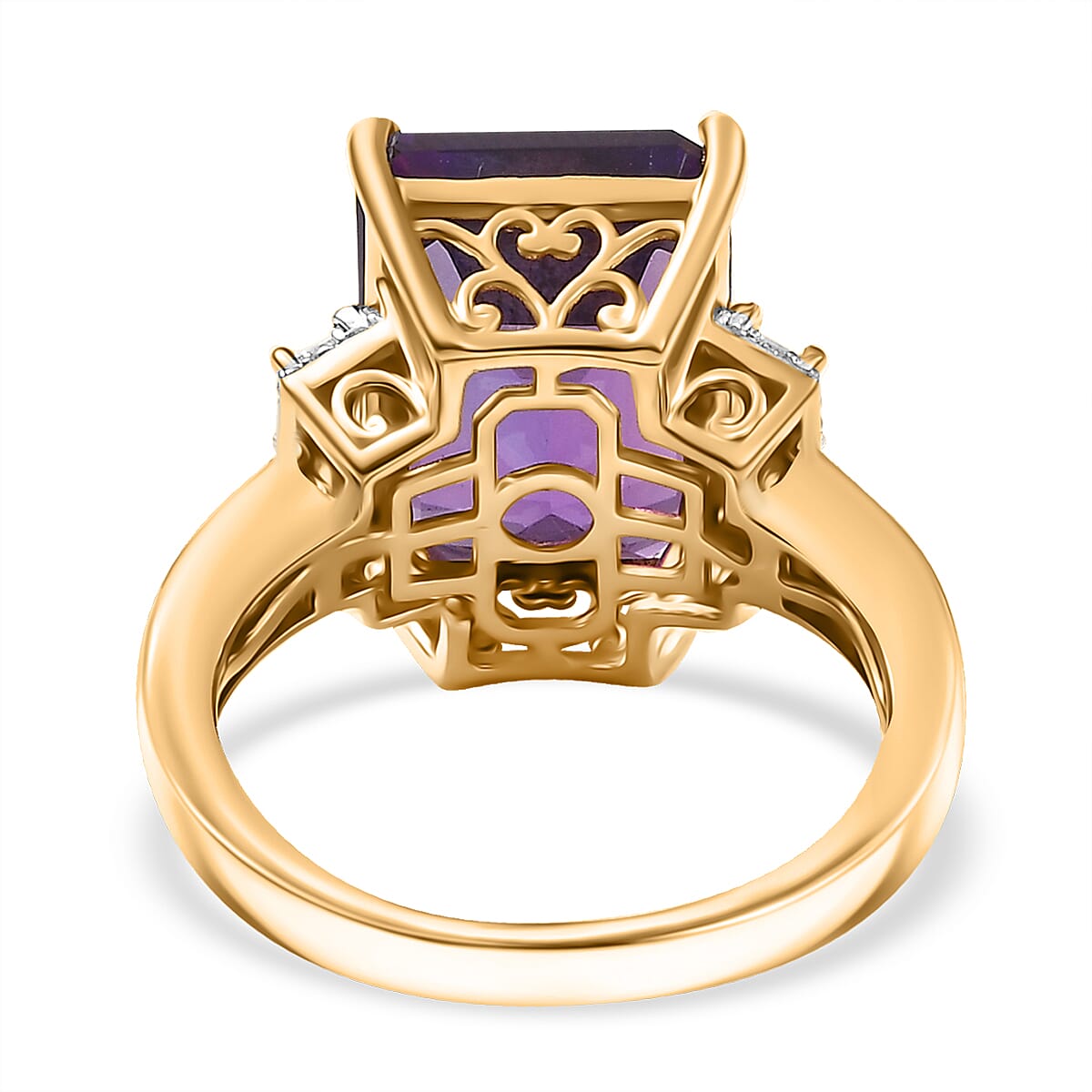 D'Joy AAA Lusaka Amethyst and Moissanite 7.80 ctw Art Deco Ring in 18K Vermeil Yellow Gold Over Sterling Silver (Size 10.0) image number 4