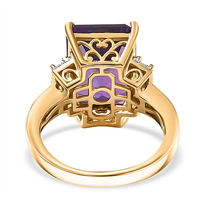 D'Joy AAA Lusaka Amethyst and Moissanite 7.80 ctw Art Deco Ring in 18K Vermeil Yellow Gold Over Sterling Silver (Size 10.0)