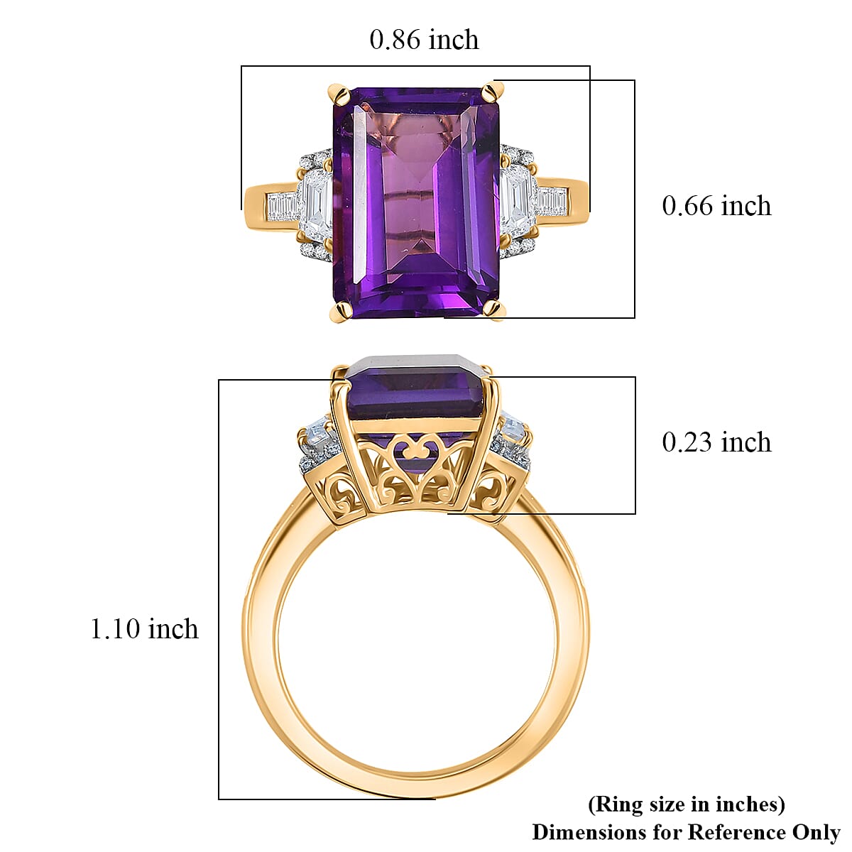 D'Joy AAA Lusaka Amethyst and Moissanite 7.80 ctw Art Deco Ring in 18K Vermeil Yellow Gold Over Sterling Silver (Size 10.0)