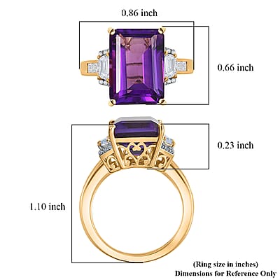 D'Joy AAA Lusaka Amethyst and Moissanite 7.80 ctw Art Deco Ring in 18K Vermeil Yellow Gold Over Sterling Silver (Size 10.0)