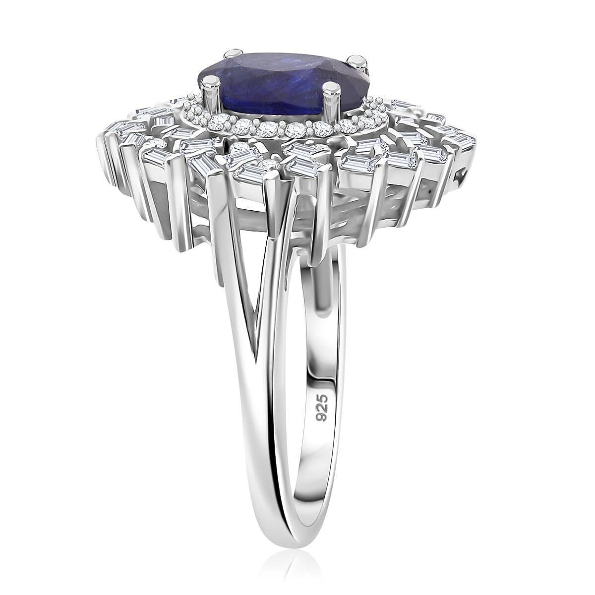 Masoala Sapphire (D) and Moissanite 3.50 ctw Ring in Rhodium Over Sterling Silver (Size 10.0) image number 3