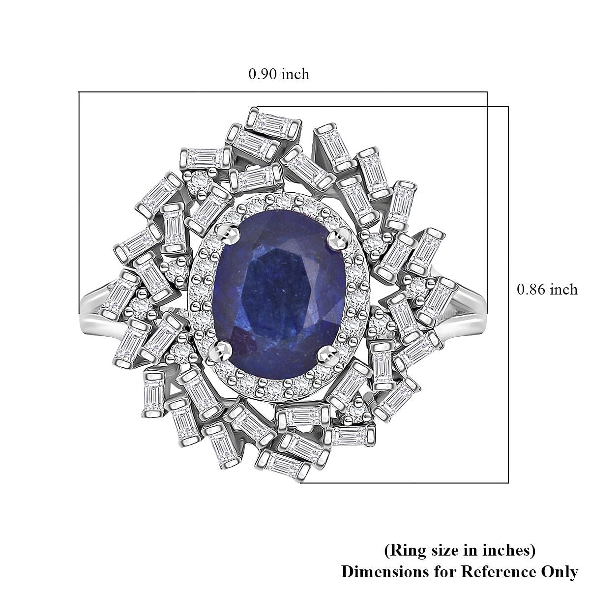 Masoala Sapphire (D) and Moissanite 3.50 ctw Ring in Rhodium Over Sterling Silver (Size 10.0) image number 5