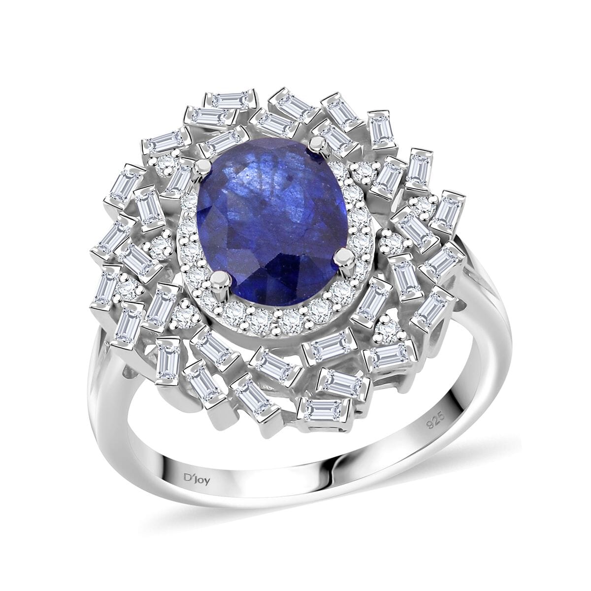 Masoala Sapphire (D) and Moissanite 3.50 ctw Ring in Rhodium Over Sterling Silver (Size 8.0) image number 0
