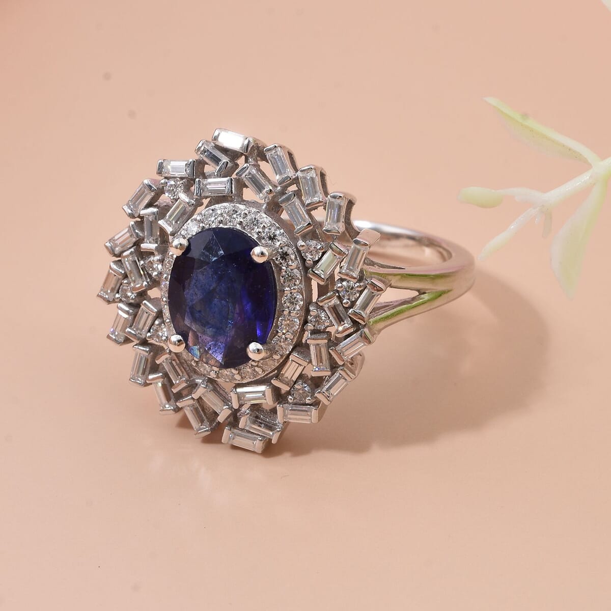 Masoala Sapphire (D) and Moissanite 3.50 ctw Ring in Rhodium Over Sterling Silver (Size 8.0) image number 1