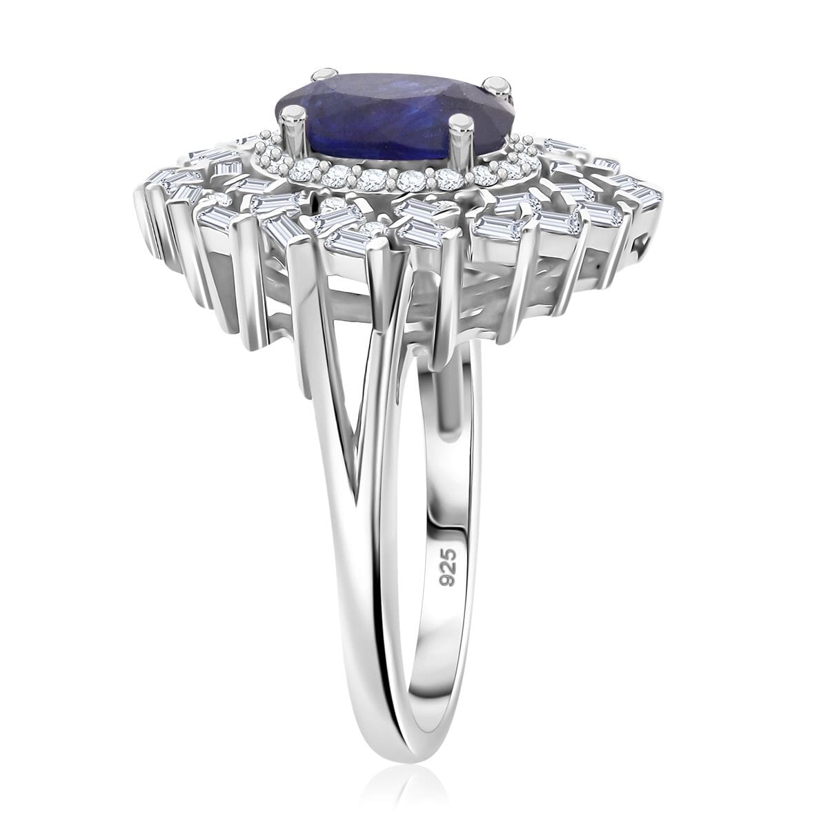 Masoala Sapphire (D) and Moissanite 3.50 ctw Ring in Rhodium Over Sterling Silver (Size 8.0) image number 3