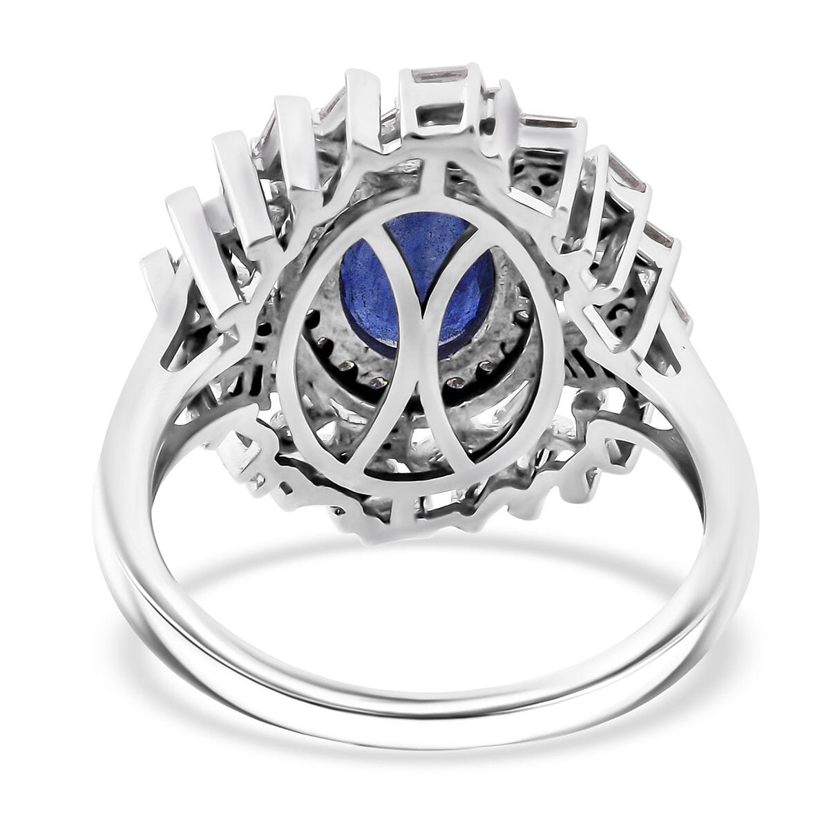 Masoala Sapphire (D) and Moissanite 3.50 ctw Ring in Rhodium Over Sterling Silver (Size 8.0) image number 4