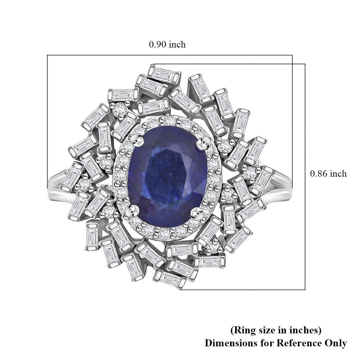 Masoala Sapphire (D) and Moissanite 3.50 ctw Ring in Rhodium Over Sterling Silver (Size 8.0) image number 5