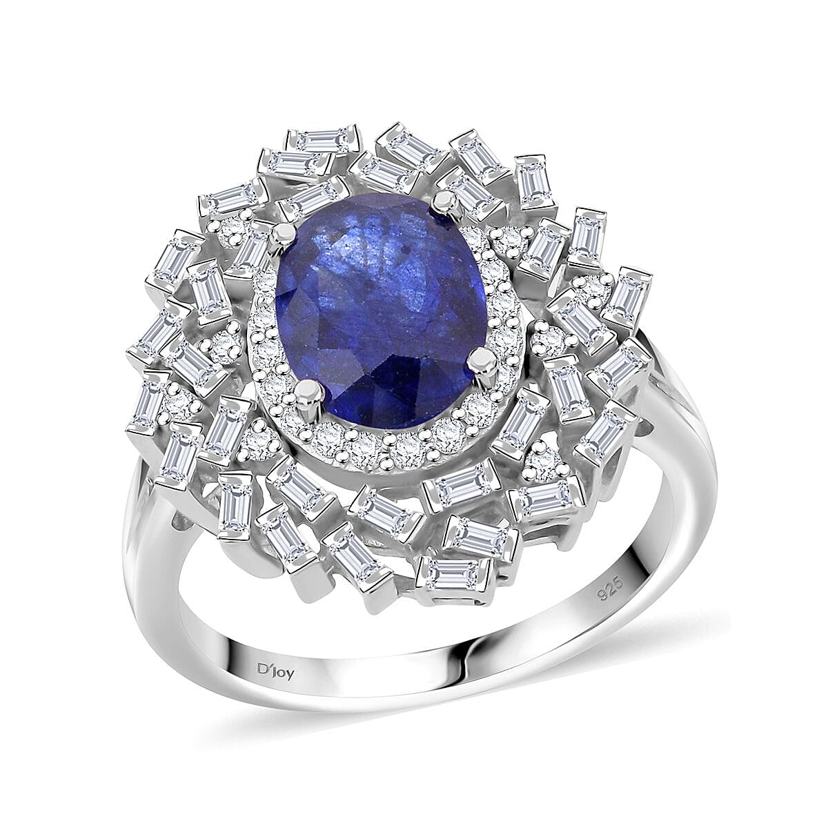 D'Joy Masoala Sapphire (D) and Moissanite 3.50 ctw Ring in Rhodium Over Sterling Silver (Size 9.0) image number 0