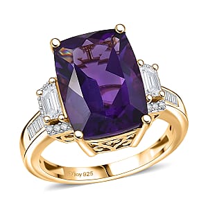 D&rsquo;Joy AAA Lusaka Amethyst and Moissanite 8.75 ctw Art Deco Ring in 18K Vermeil Yellow Gold Over Sterling Silver (Size 7.0)