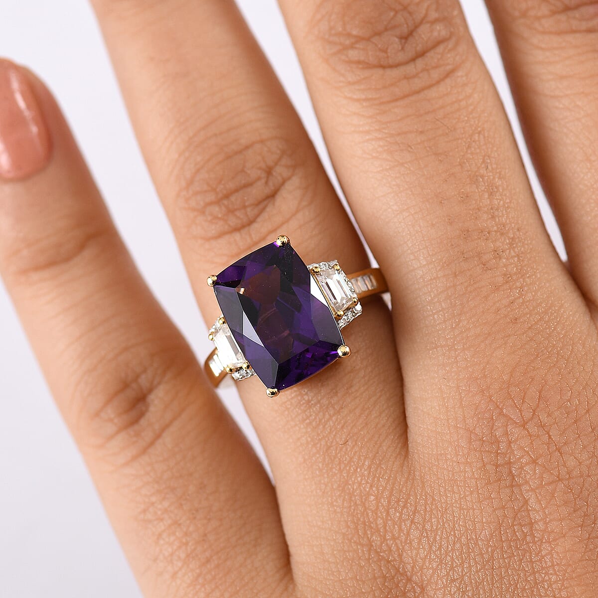 D&rsquo;Joy AAA Lusaka Amethyst and Moissanite 8.75 ctw Art Deco Ring in 18K Vermeil Yellow Gold Over Sterling Silver (Size 7.0) image number 2