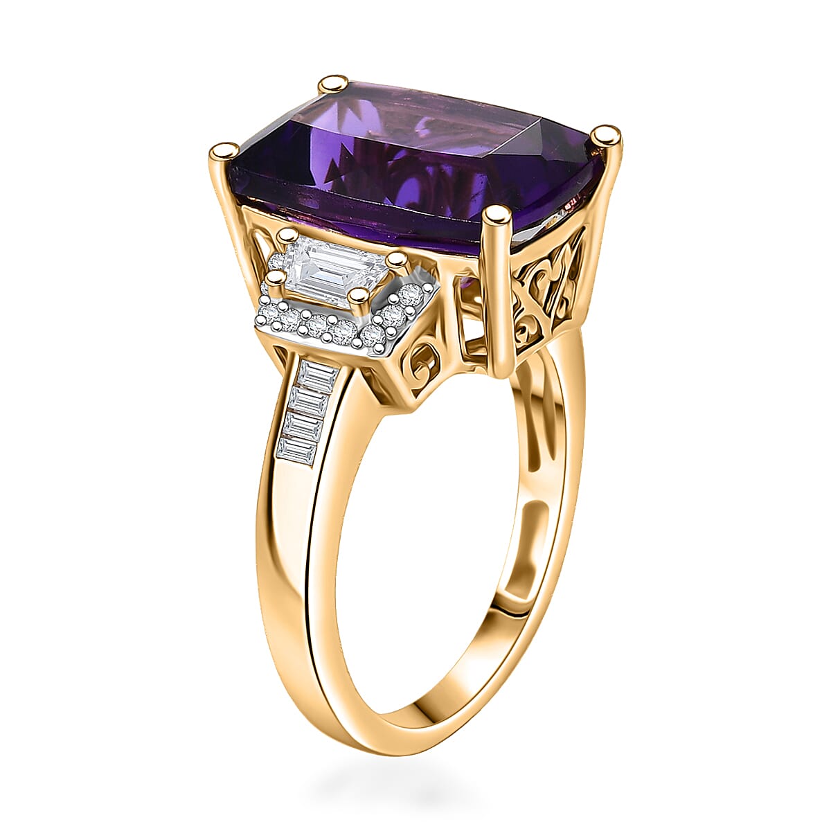 D&rsquo;Joy AAA Lusaka Amethyst and Moissanite 8.75 ctw Art Deco Ring in 18K Vermeil Yellow Gold Over Sterling Silver (Size 7.0) image number 3