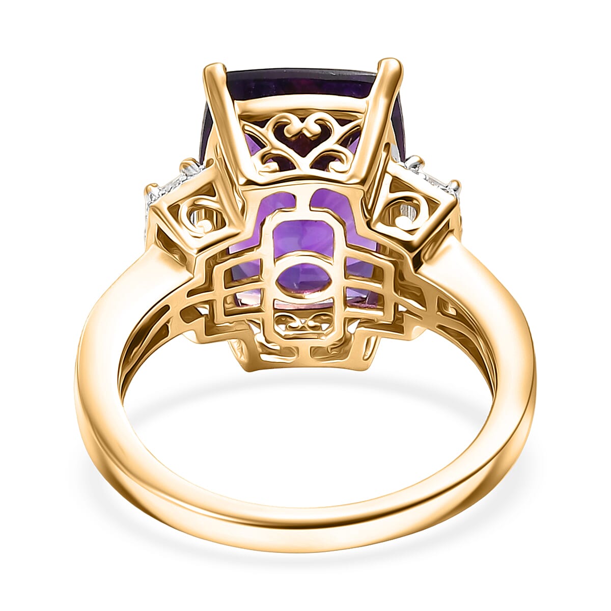 D&rsquo;Joy AAA Lusaka Amethyst and Moissanite 8.75 ctw Art Deco Ring in 18K Vermeil Yellow Gold Over Sterling Silver (Size 7.0) image number 4