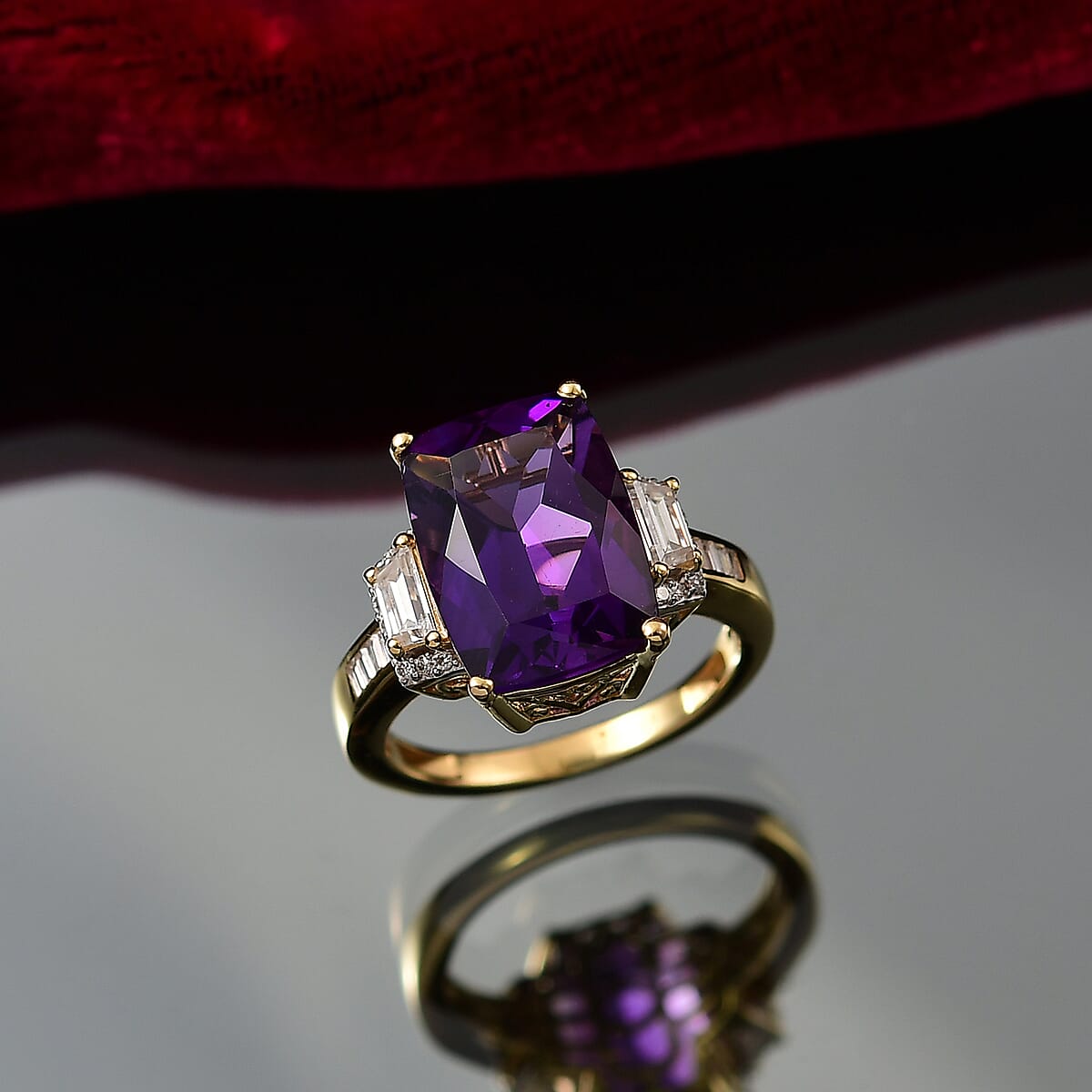 D&rsquo;Joy AAA Lusaka Amethyst and Moissanite 8.75 ctw Art Deco Ring in 18K Vermeil Yellow Gold Over Sterling Silver (Size 8.0) image number 1