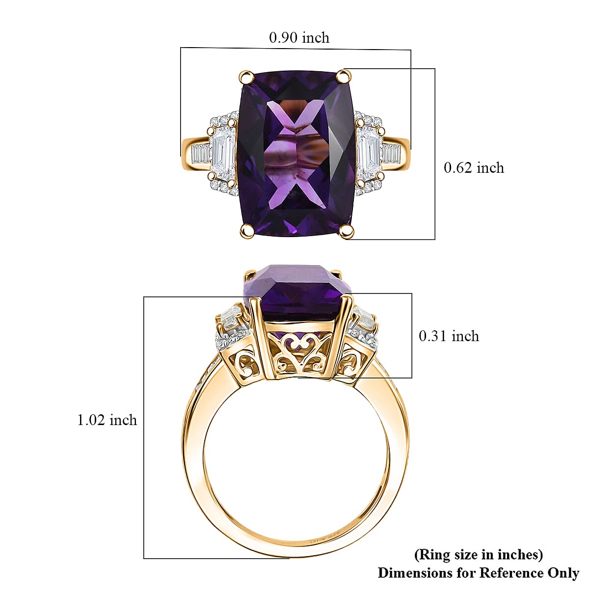 D&rsquo;Joy AAA Lusaka Amethyst and Moissanite 8.75 ctw Art Deco Ring in 18K Vermeil Yellow Gold Over Sterling Silver (Size 8.0) image number 5