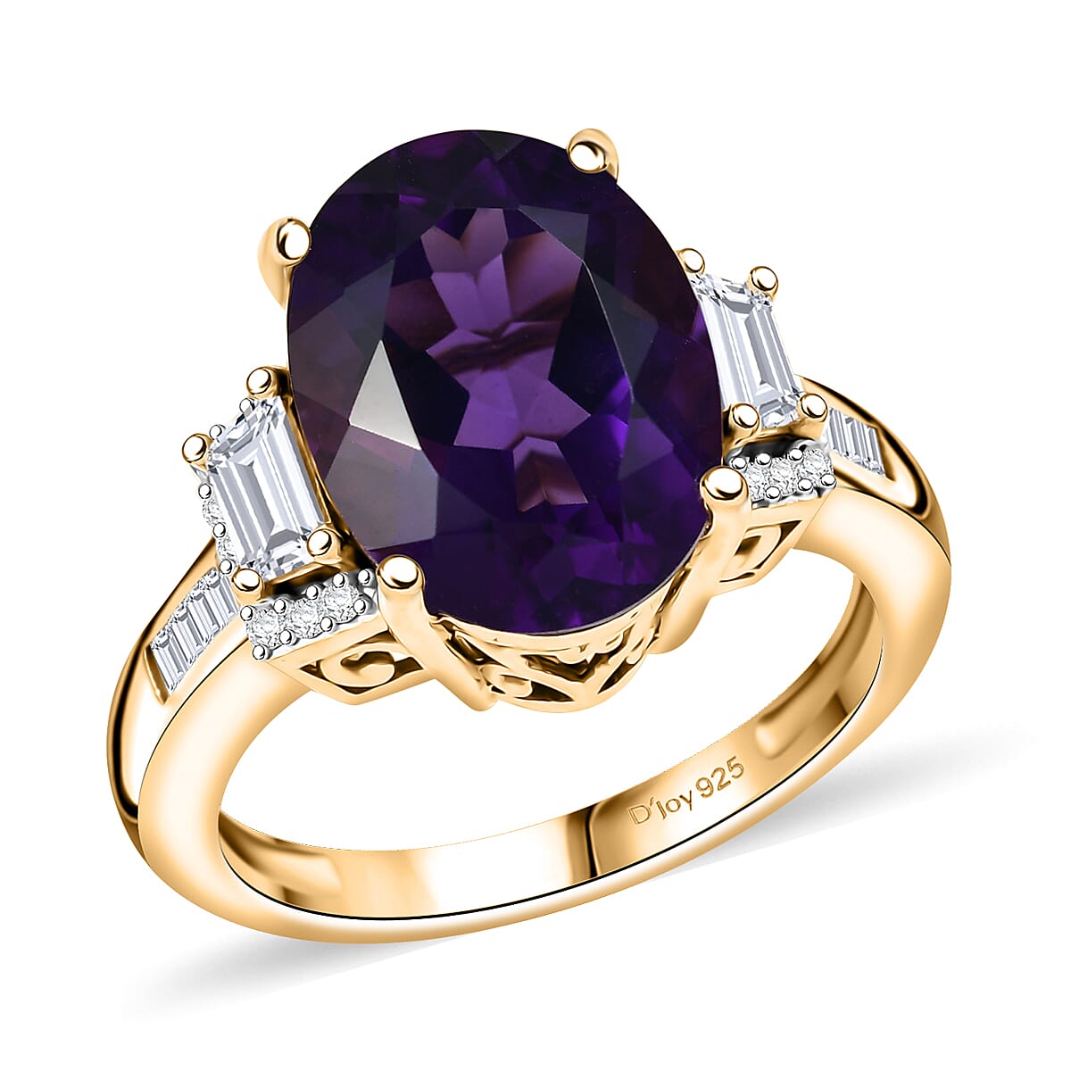 D'Joy AAA Lusaka Amethyst and Moissanite 6.60 ctw Art Deco Ring in 18K Vermeil Yellow Gold Over Sterling Silver (Size 6.0) image number 0