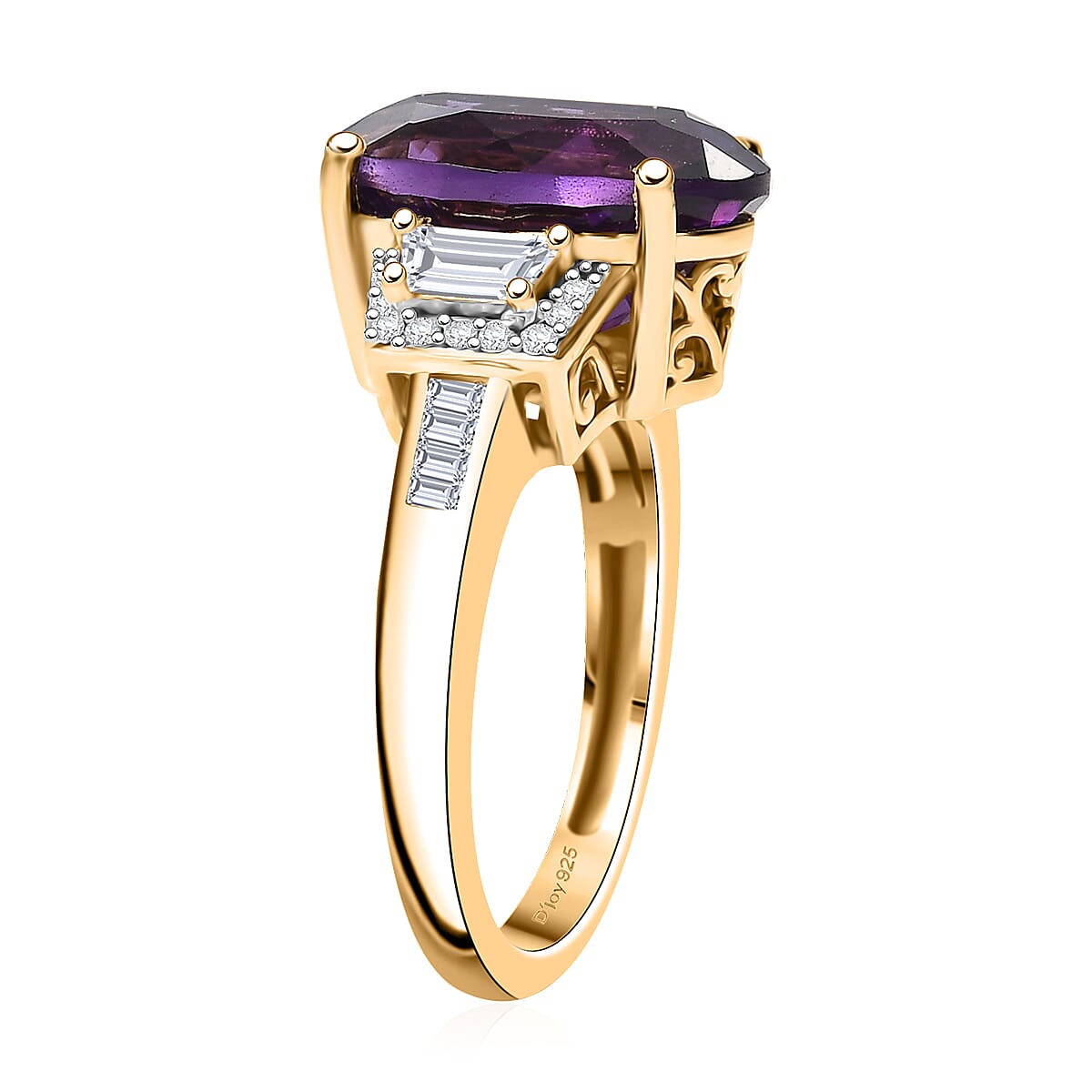 D'Joy AAA Lusaka Amethyst and Moissanite 6.60 ctw Art Deco Ring in 18K Vermeil Yellow Gold Over Sterling Silver (Size 6.0) image number 3