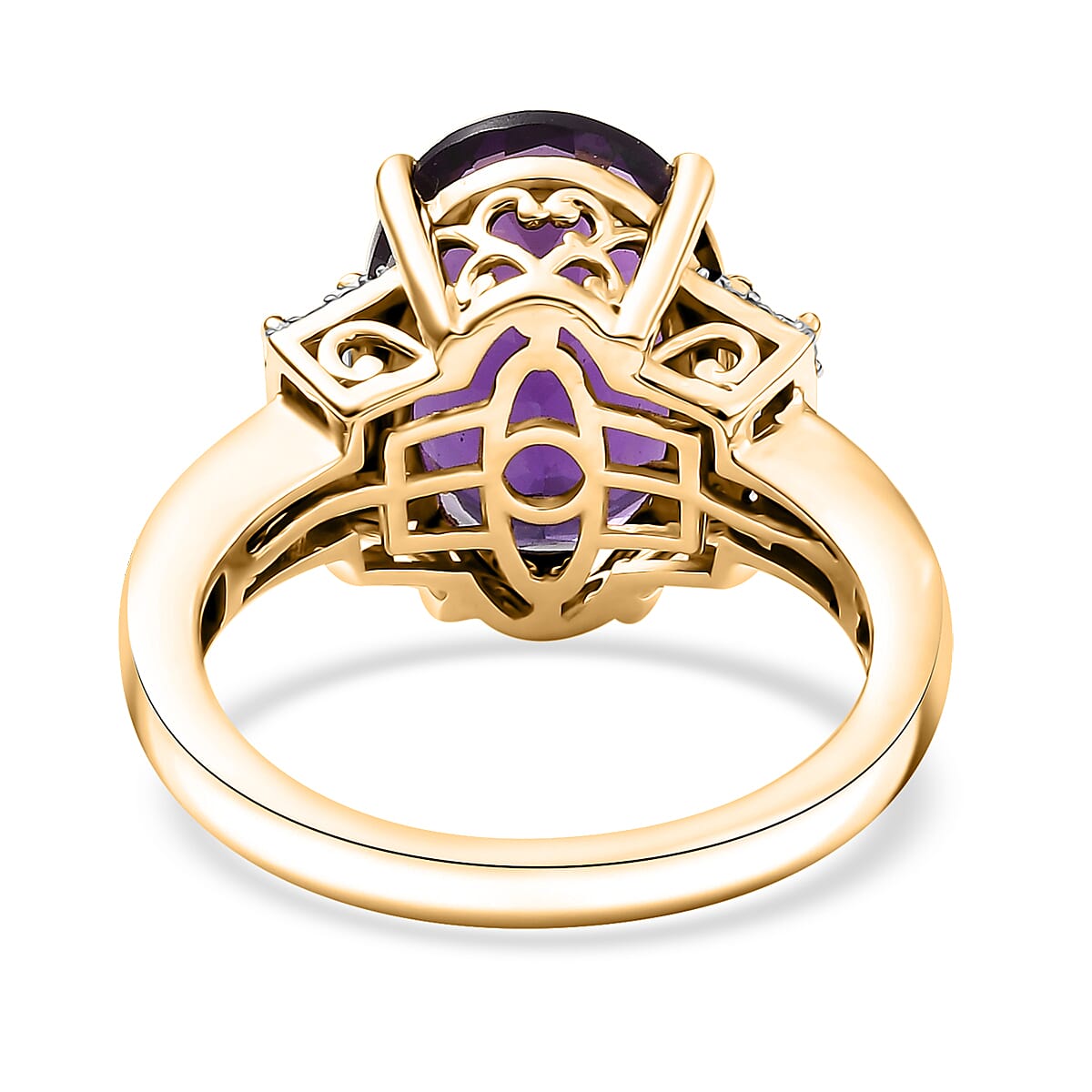 D'Joy AAA Lusaka Amethyst and Moissanite 6.60 ctw Art Deco Ring in 18K Vermeil Yellow Gold Over Sterling Silver (Size 6.0) image number 4
