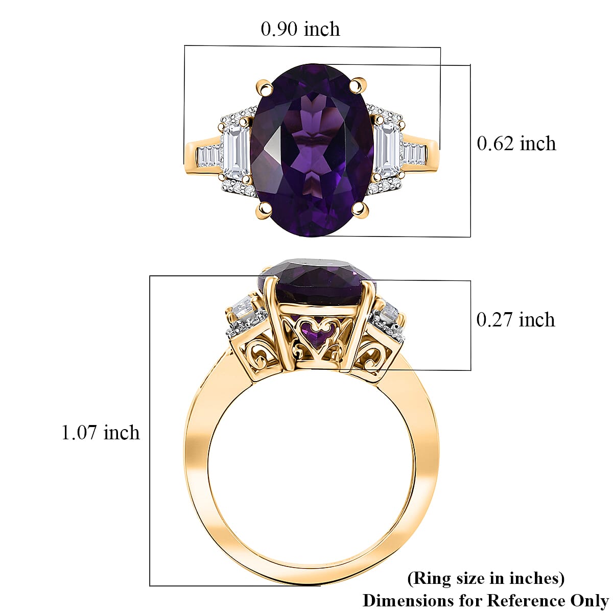 D'Joy AAA Lusaka Amethyst and Moissanite 6.60 ctw Art Deco Ring in 18K Vermeil Yellow Gold Over Sterling Silver (Size 6.0) image number 5