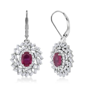 Niassa Ruby (FF) and Moissanite 4.00 ctw Earrings in Rhodium Over Sterling Silver