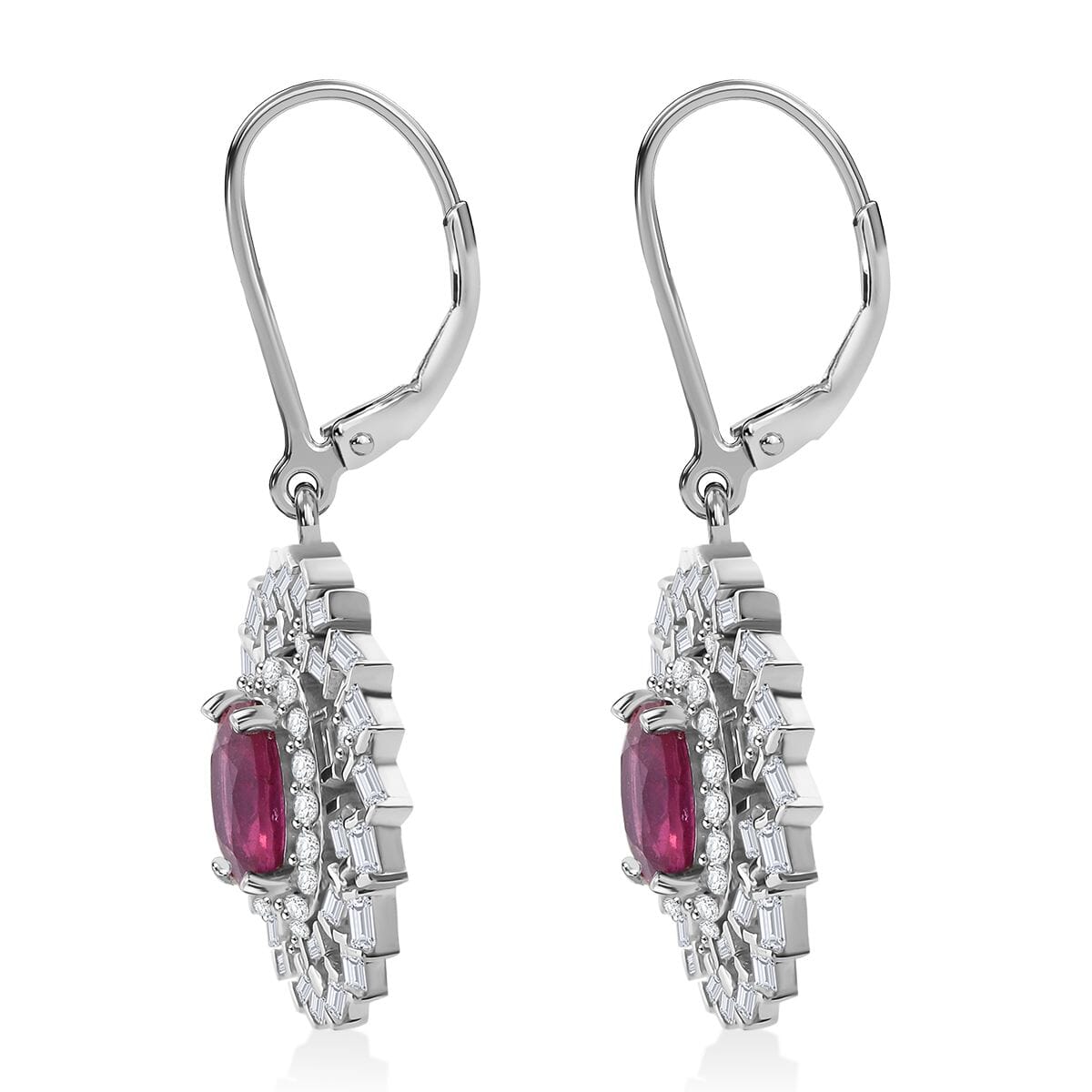 Niassa Ruby (FF) and Moissanite 4.00 ctw Earrings in Rhodium Over Sterling Silver image number 3