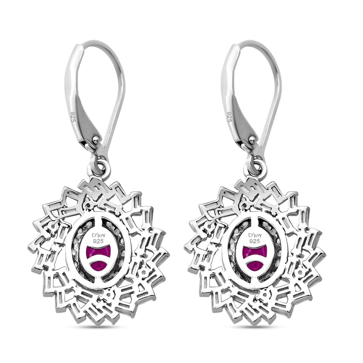 Niassa Ruby (FF) and Moissanite 4.00 ctw Earrings in Rhodium Over Sterling Silver image number 4