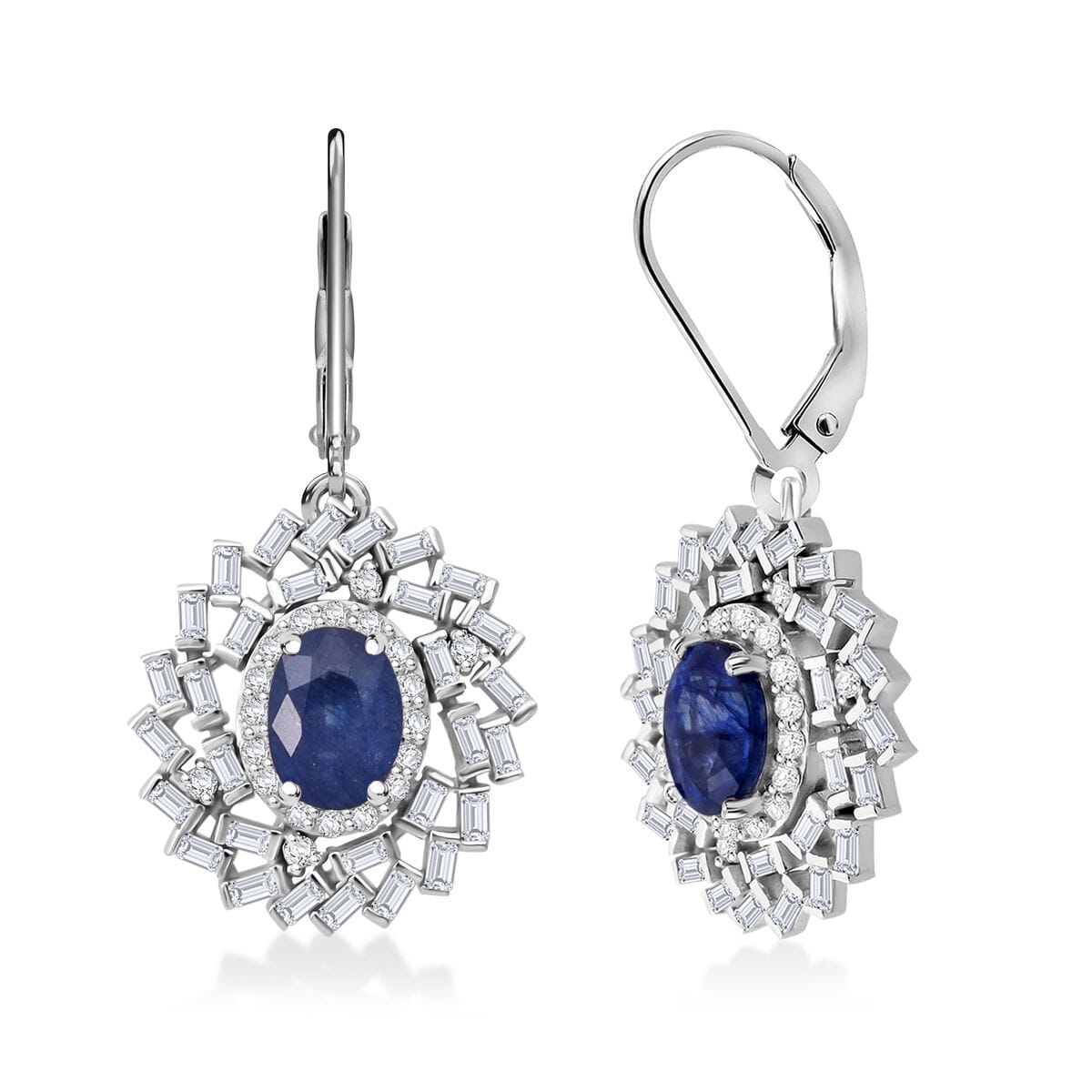 Masoala Sapphire and Moissanite 4.00 ctw Earrings in Rhodium Over Sterling Silver image number 0