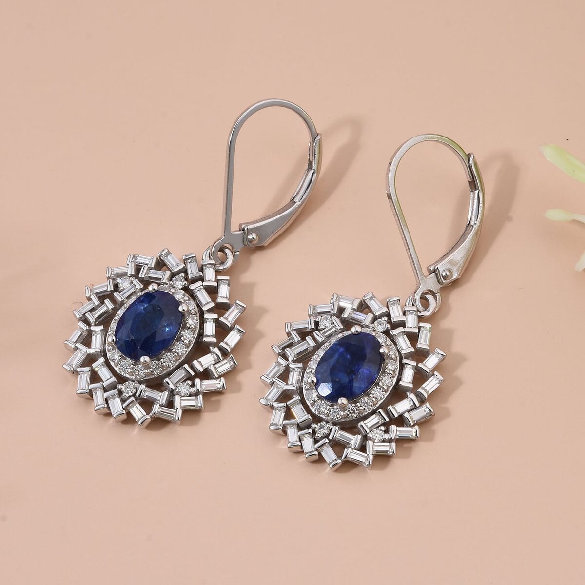 Masoala Sapphire and Moissanite 4.00 ctw Earrings in Rhodium Over Sterling Silver image number 1