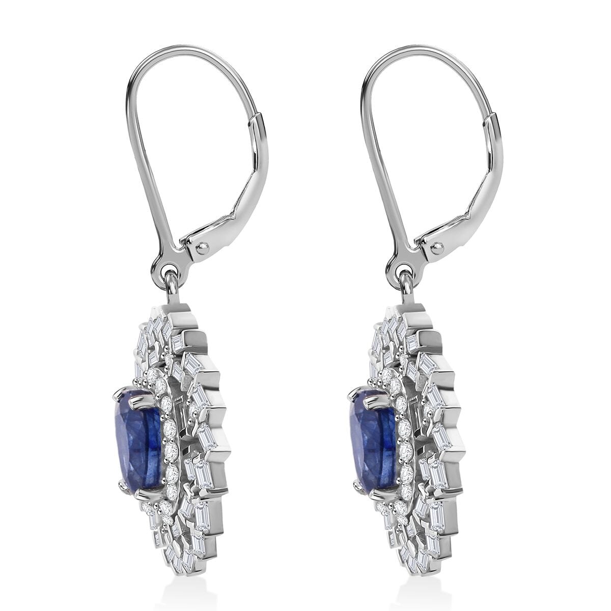 Masoala Sapphire and Moissanite 4.00 ctw Earrings in Rhodium Over Sterling Silver image number 3