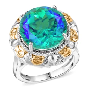 Ever True Peacock Quartz (Triplet) 11.65 ctw Solitaire Ring in 18K YG Plated and Platinum Bond (Size 7.0) 