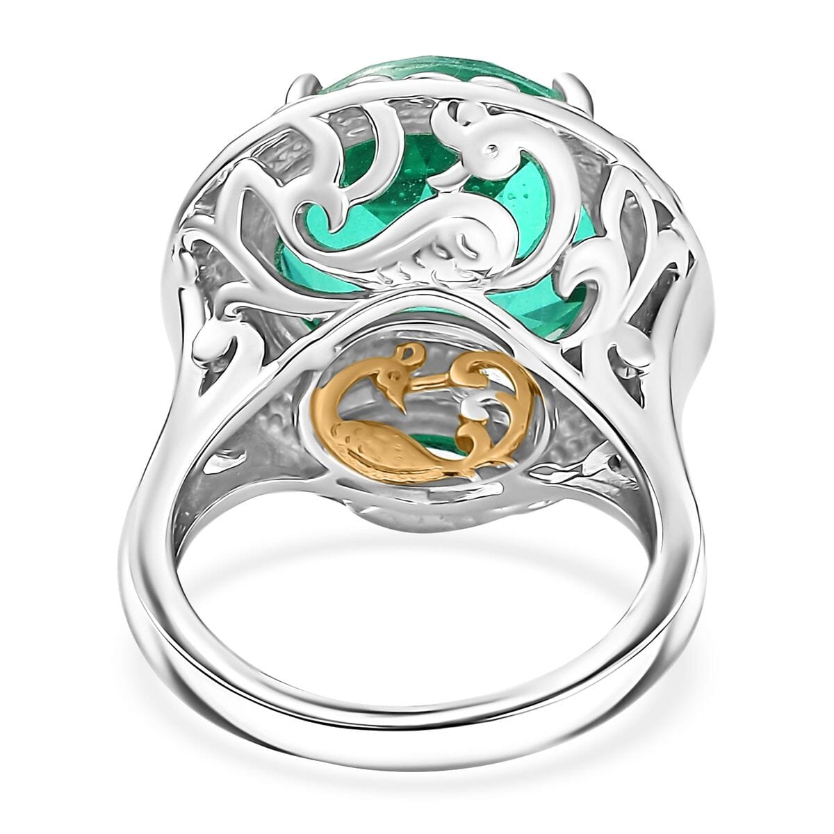 Ever True Peacock Quartz (Triplet) 11.65 ctw Royal Peacock Crest Two-Tone Ring in 18K YG Plated and Platinum Bond (Size 8.0)  image number 4