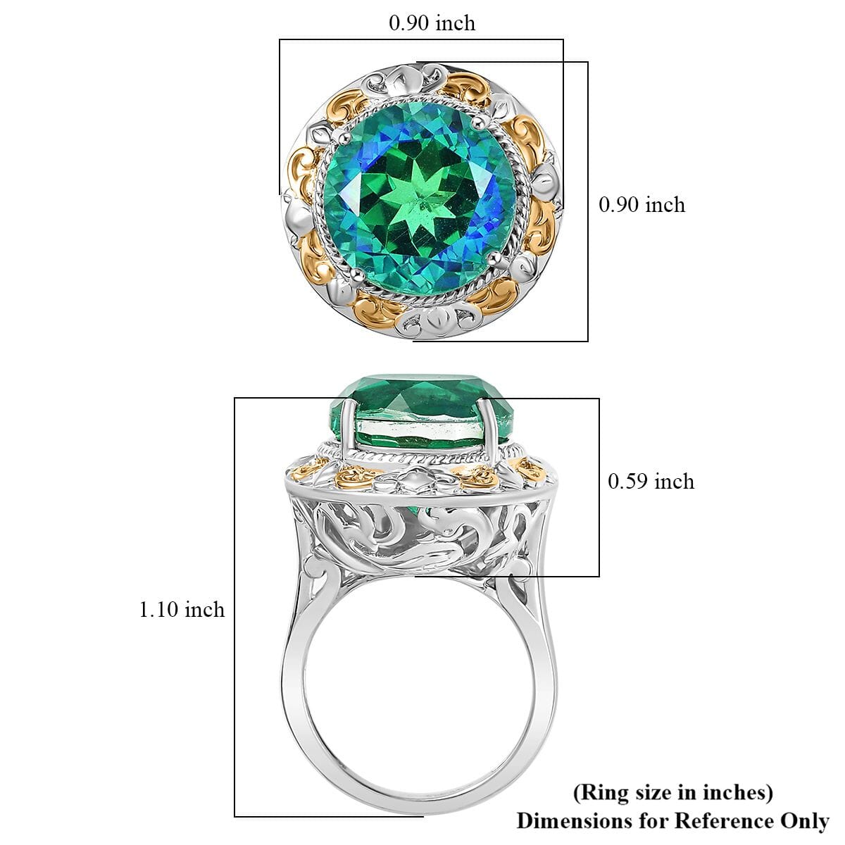 Ever True Peacock Quartz (Triplet) 11.65 ctw Solitaire Ring in 18K YG Plated and Platinum Bond (Size 9.0)  image number 5