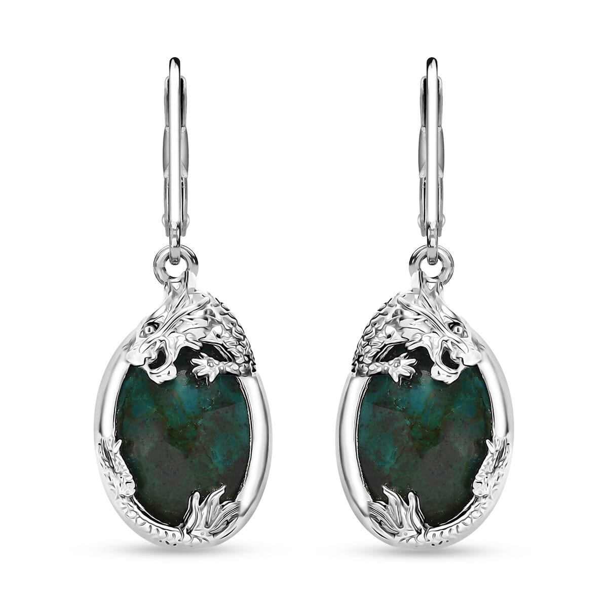 Ever True Chrysocolla 13.40 ctw Dragon's Embrace Earrings in Platinum Bond and Stainless Steel image number 0