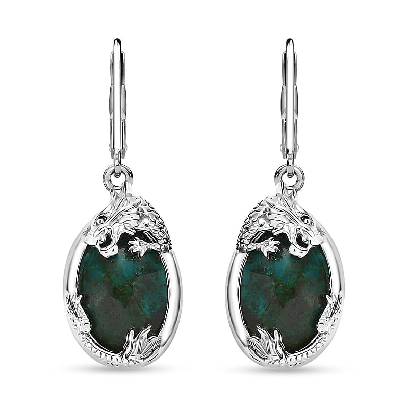 EverTrue Chrysocolla 13.40 ctw Dragon's Embrace Earrings in Platinum Bond and Stainless Steel