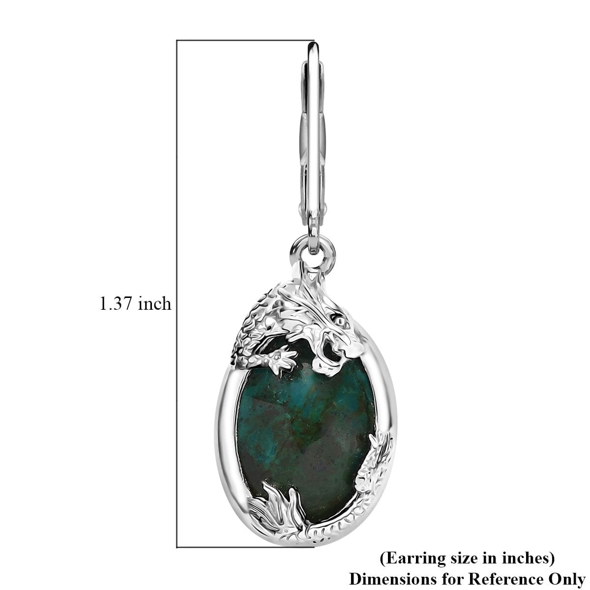 Ever True Chrysocolla 13.40 ctw Dragon's Embrace Earrings in Platinum Bond and Stainless Steel image number 6