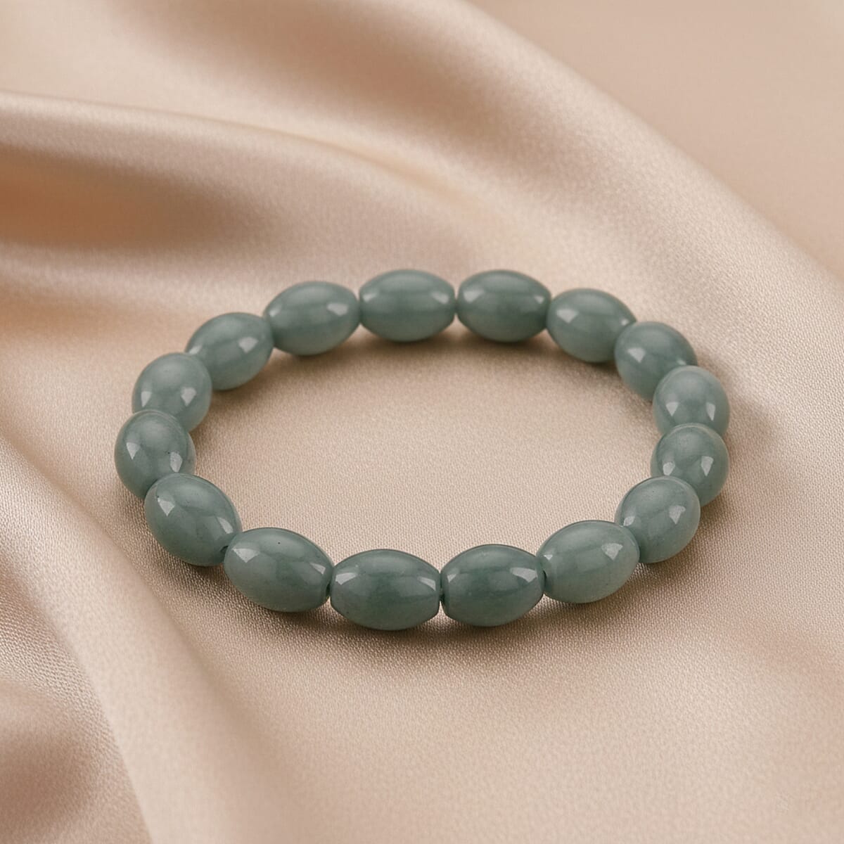 Natural Olmec Jadeite 160.00 ctw Barrel Stretch Bracelet image number 1