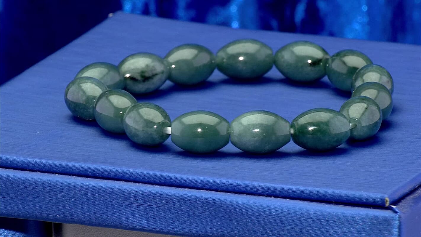 Natural Olmec Jadeite 160.00 ctw Barrel Stretch Bracelet