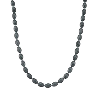 Natural Olmec Jadeite 350.00 ctw Barrel Necklace in Rhodium Over Sterling Silver 20 Inches
