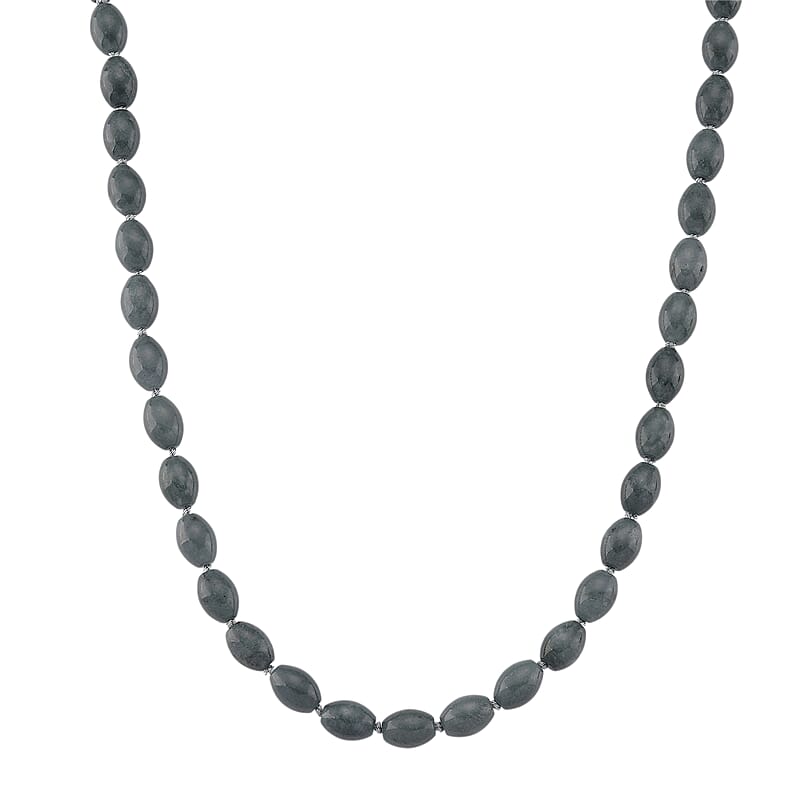 Natural Olmec Jadeite 350.00 ctw Barrel Necklace in Rhodium Over Sterling Silver 20 Inches