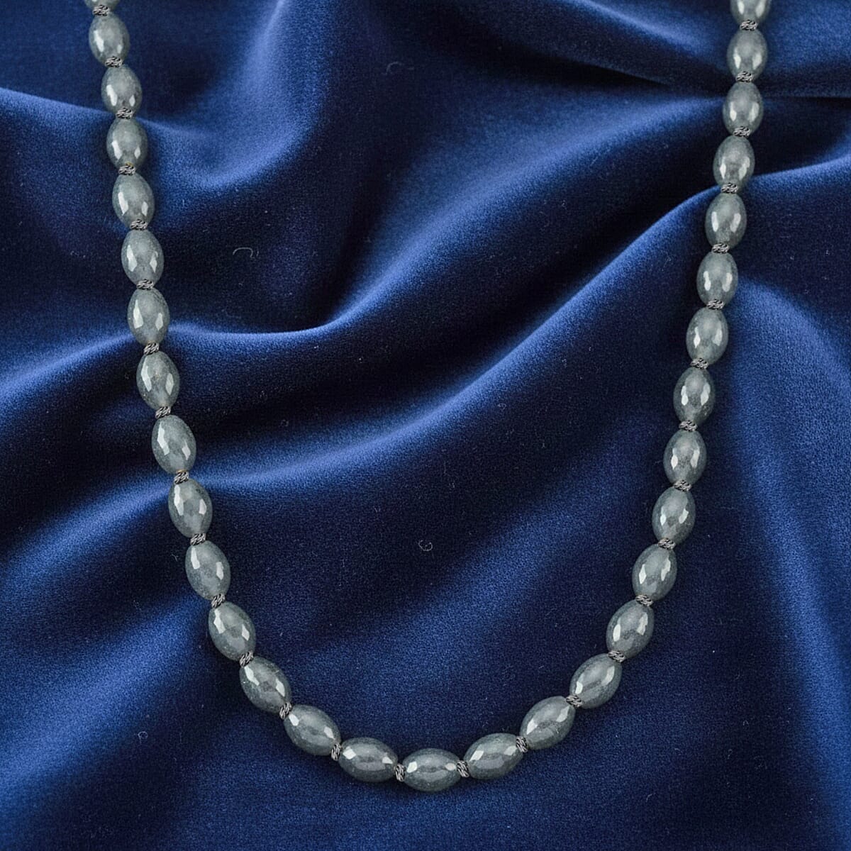 Natural Olmec Jadeite 350.00 ctw Barrel Necklace in Rhodium Over Sterling Silver 20 Inches image number 1