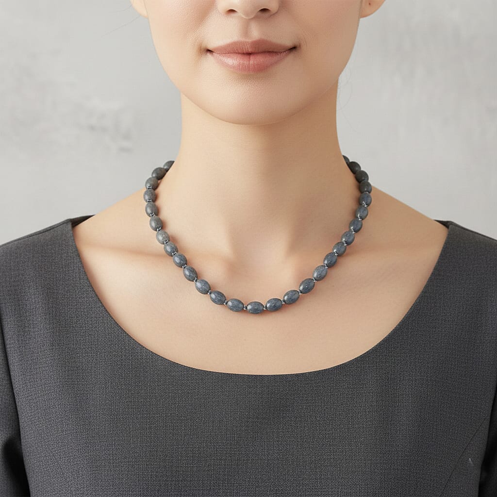 Natural Olmec Jadeite 350.00 ctw Barrel Necklace in Rhodium Over Sterling Silver 20 Inches
