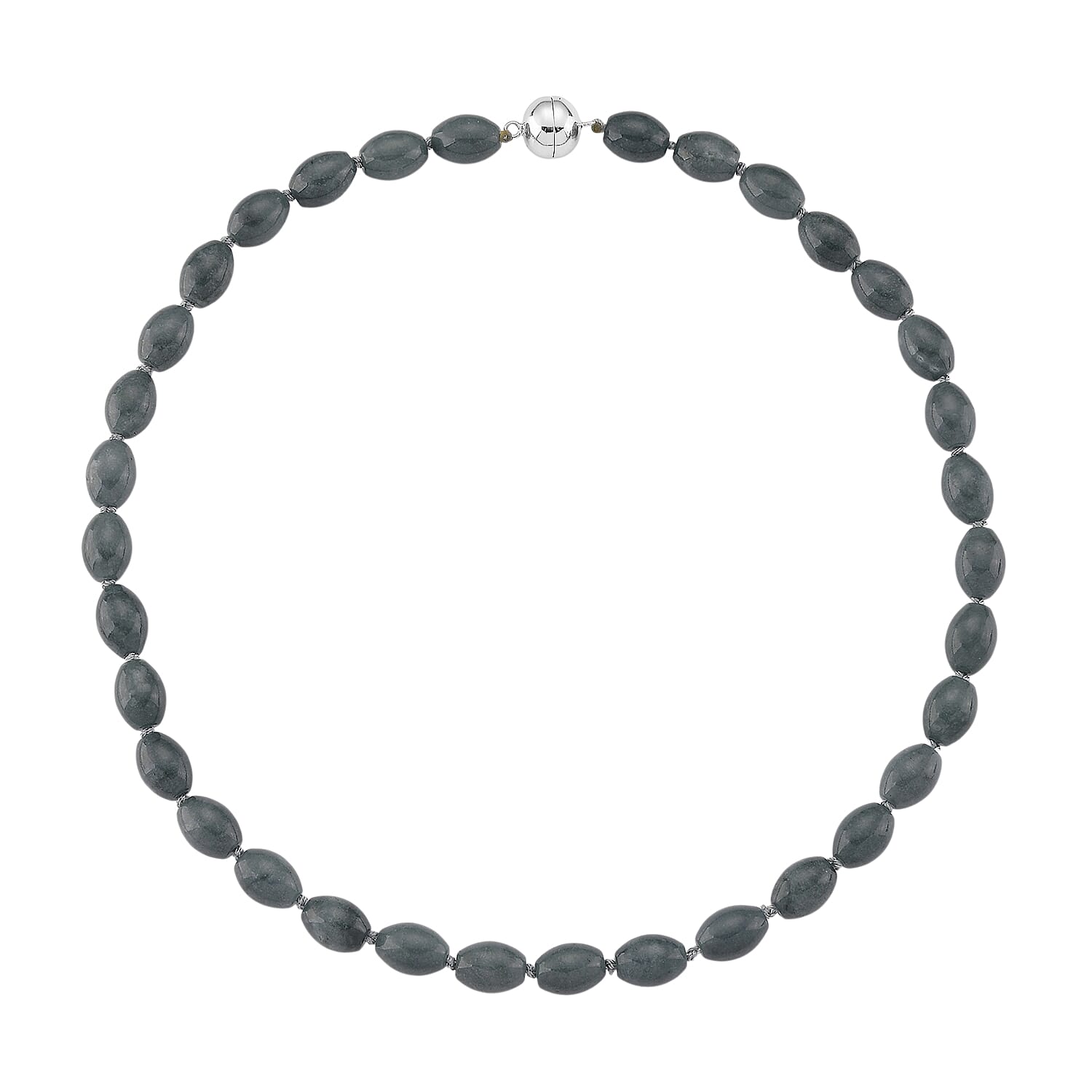 Natural Olmec Jadeite 350.00 ctw Barrel Necklace in Rhodium Over Sterling Silver 20 Inches