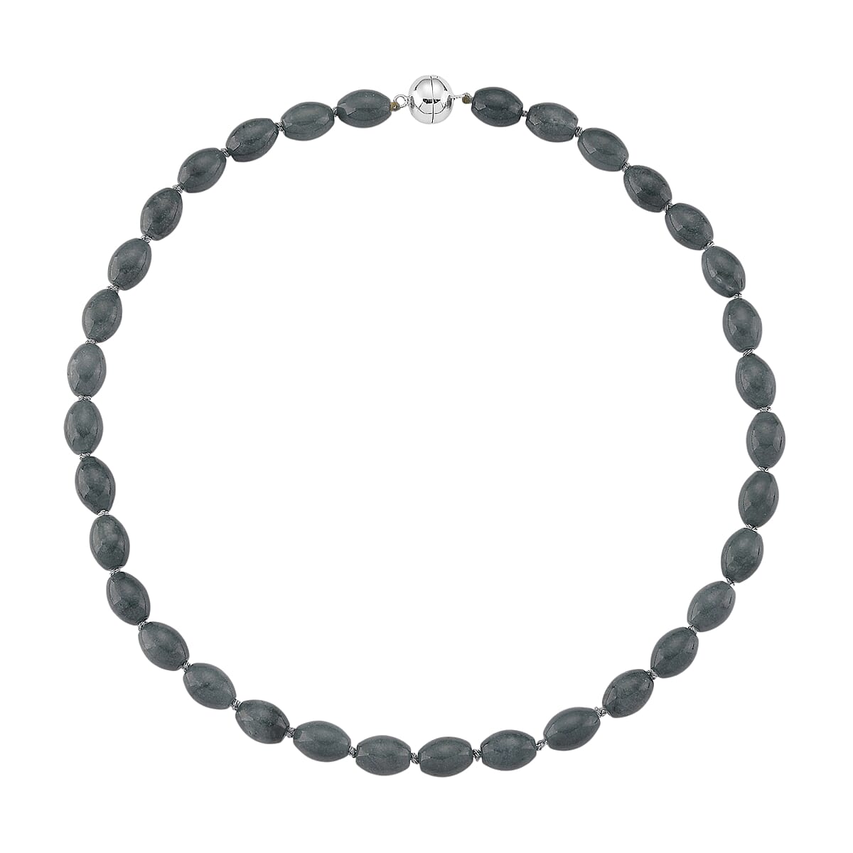 Natural Olmec Jadeite 350.00 ctw Barrel Necklace in Rhodium Over Sterling Silver 20 Inches image number 3