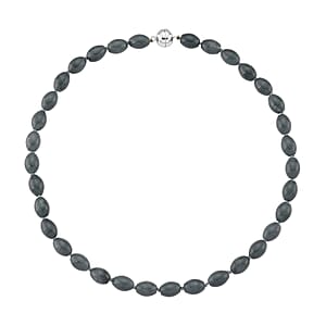 Natural Olmec Jadeite 350.00 ctw Barrel Necklace in Rhodium Over Sterling Silver 20 Inches