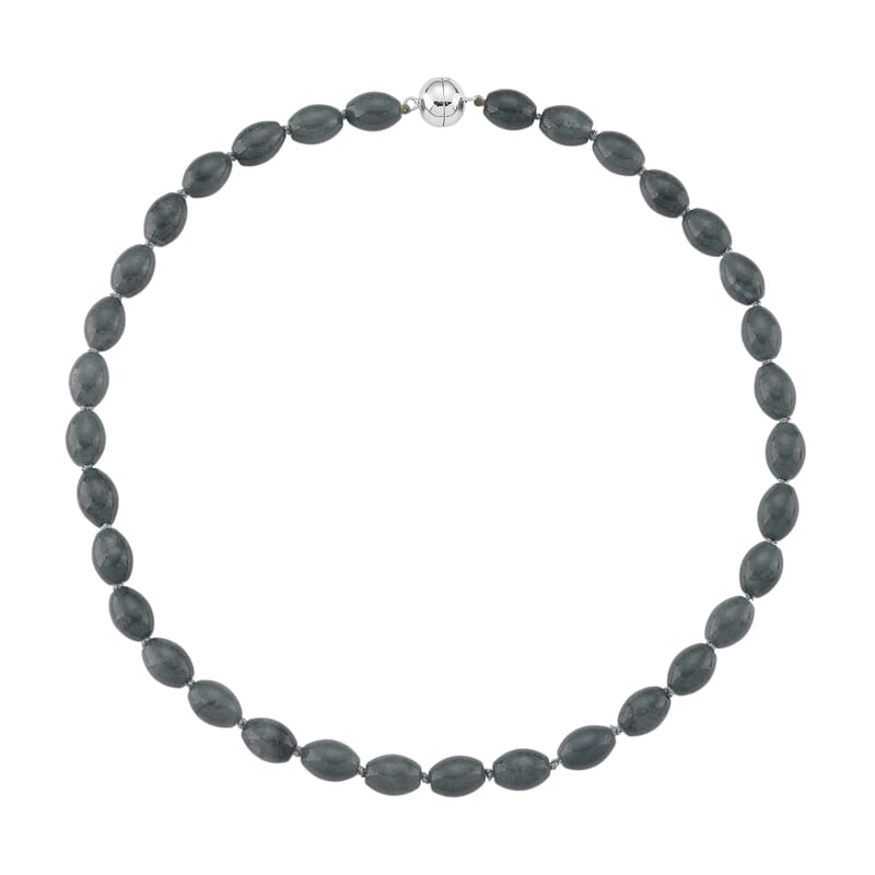 Natural Olmec Jadeite 350.00 ctw Barrel Necklace in Rhodium Over Sterling Silver 20 Inches