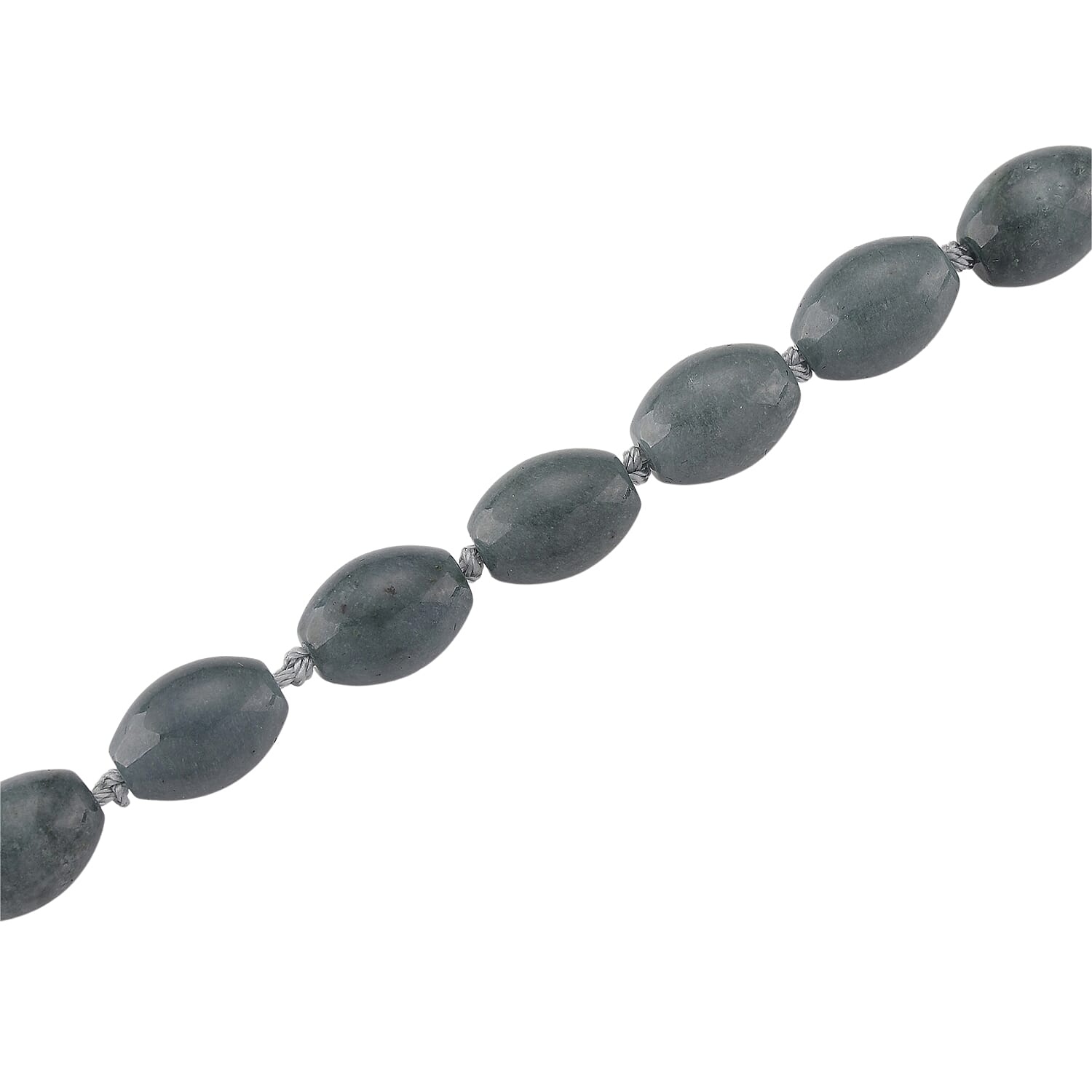 Natural Olmec Jadeite 350.00 ctw Barrel Necklace in Rhodium Over Sterling Silver 20 Inches