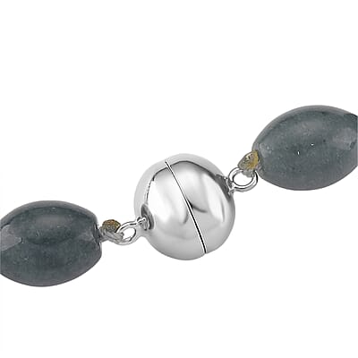 Natural Olmec Jadeite 350.00 ctw Barrel Necklace in Rhodium Over Sterling Silver 20 Inches