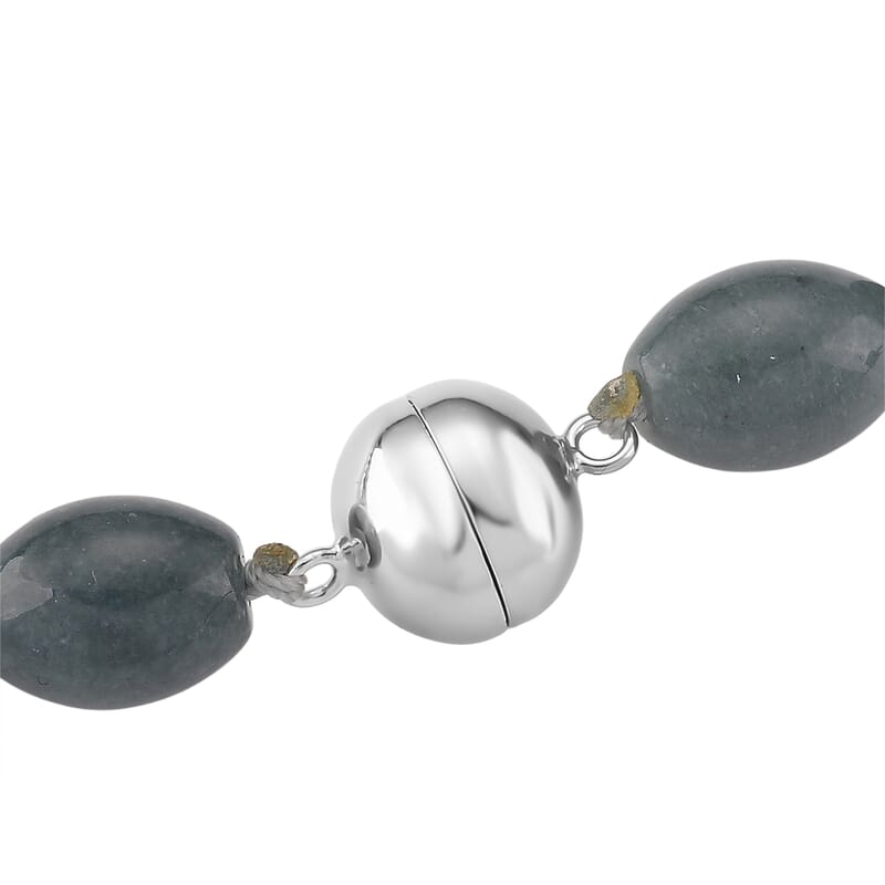 Natural Olmec Jadeite 350.00 ctw Barrel Necklace in Rhodium Over Sterling Silver 20 Inches