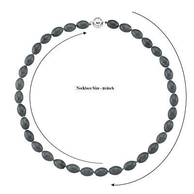 Natural Olmec Jadeite 350.00 ctw Barrel Necklace in Rhodium Over Sterling Silver 20 Inches