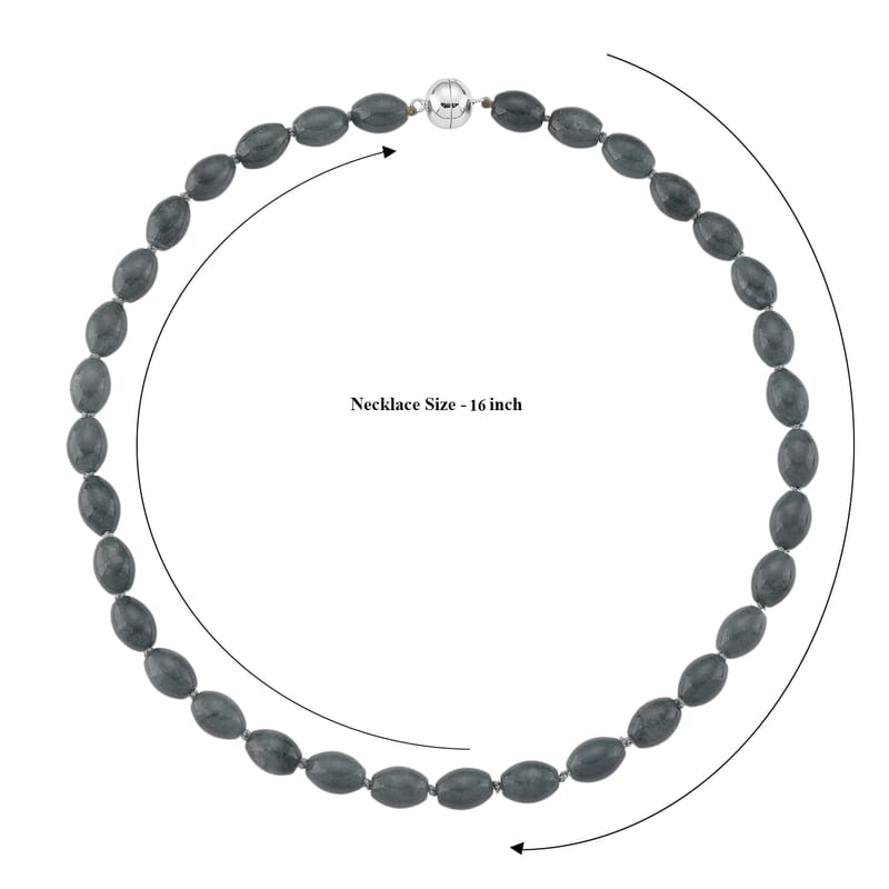 Natural Olmec Jadeite 350.00 ctw Barrel Necklace in Rhodium Over Sterling Silver 20 Inches