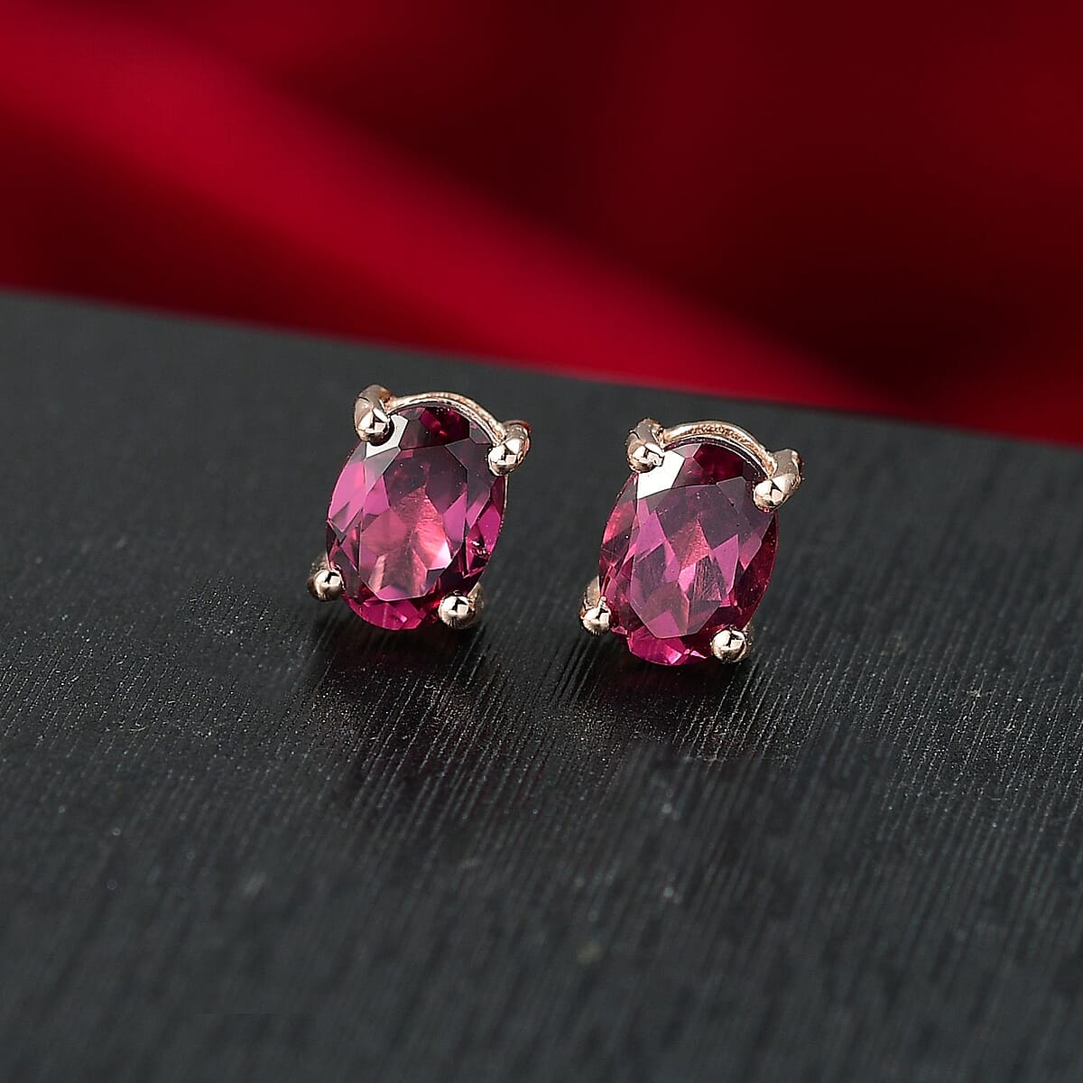 D'Joy Tanzanian Wine Garnet 2.00 ctw Stud Earrings in 18K Vermeil Rose Gold Over Sterling Silver image number 1